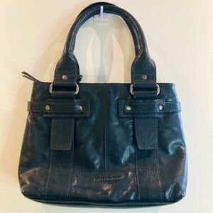 SPIKES & SPARROW Leather Stripes Lining Phone Pencil  2 Compartments Handbag